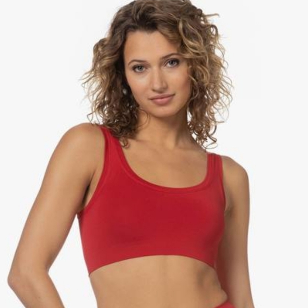 HANRO TOUCH FEELING CROP TOP BRA IN RED /SZ:XL